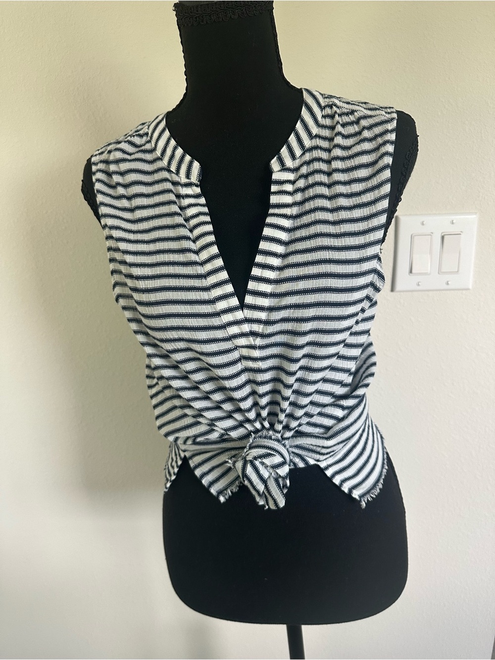 Carve Designs Navy & White Striped Tie-Front Sleeveless Tank